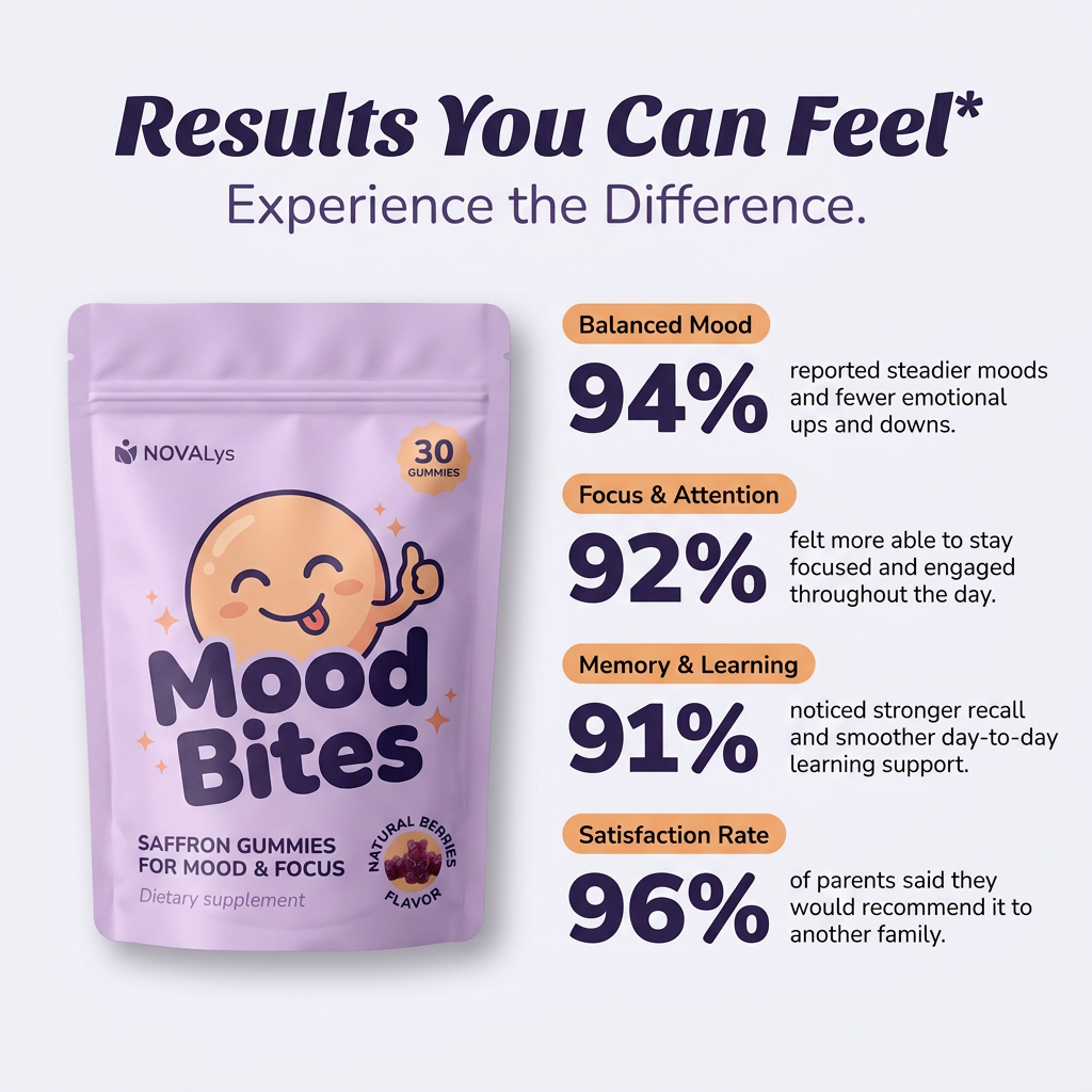 NOVALys™ MoodBites — Saffron Calm Gummies for Kids
