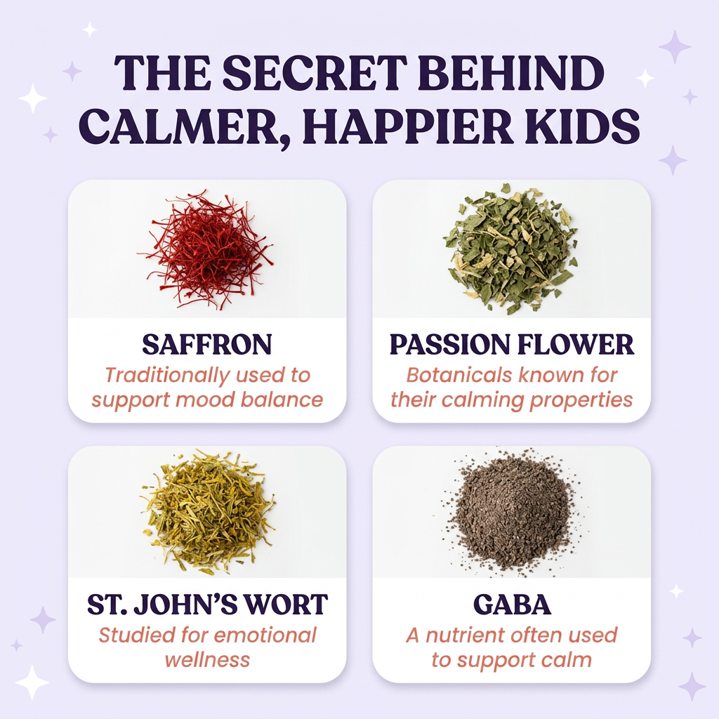 NOVALys™ MoodBites — Saffron Calm Gummies for Kids
